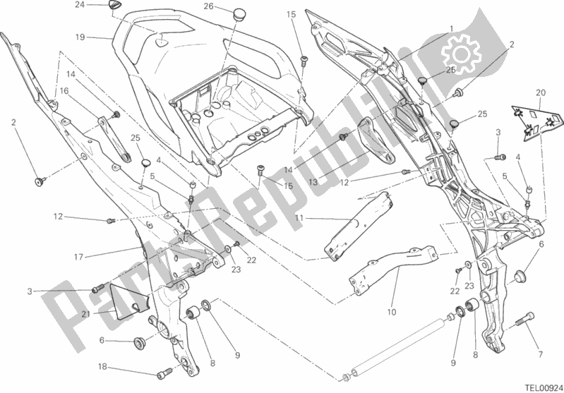 Alle onderdelen voor de Achterframe Comp. Van de Ducati Multistrada 1200 S Touring Brasil 2016